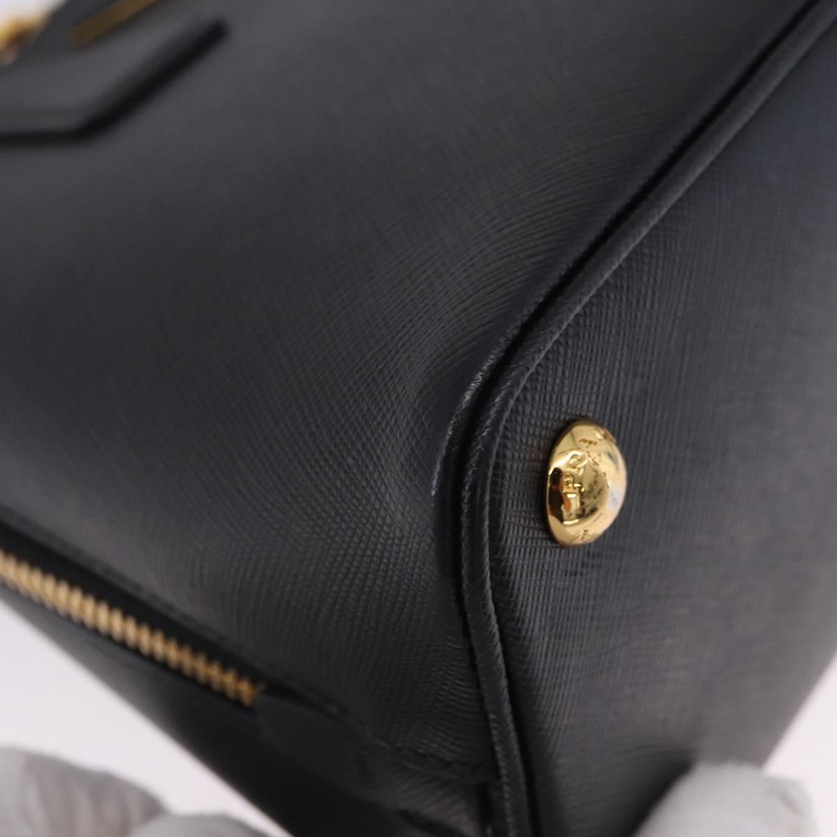 PRADA Hand Bag Saffiano leather 2way Black Gold Auth 198741V