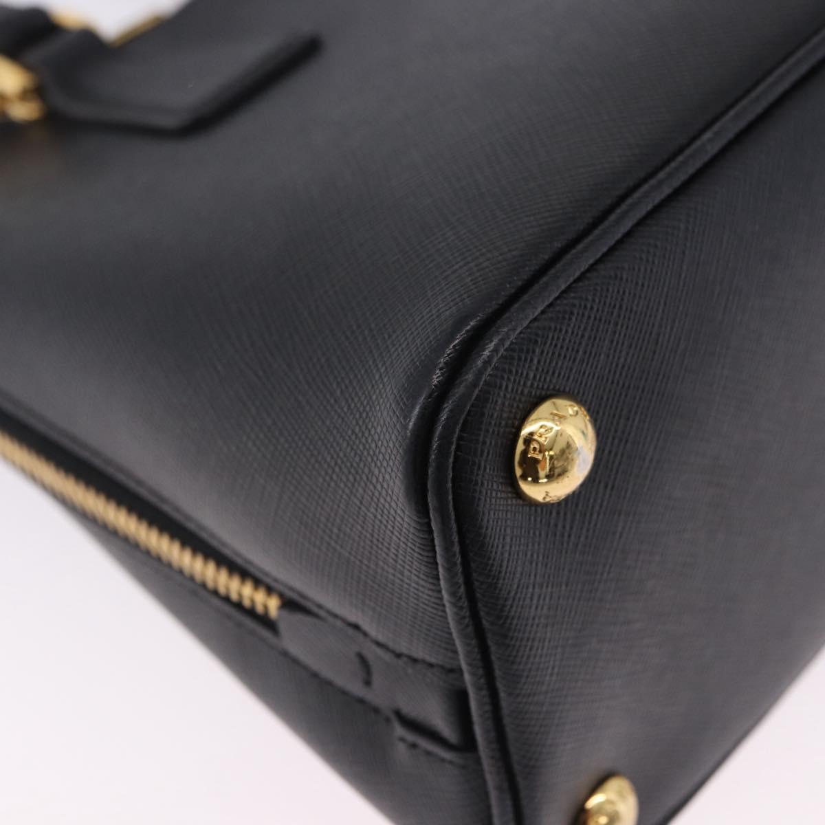 PRADA Hand Bag Saffiano leather 2way Black Gold Auth 198741V