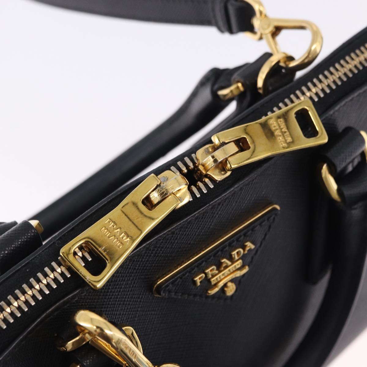 PRADA Hand Bag Saffiano leather 2way Black Gold Auth 198741V