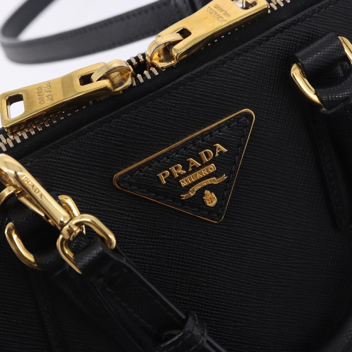 PRADA Hand Bag Saffiano leather 2way Black Gold Auth 198741V