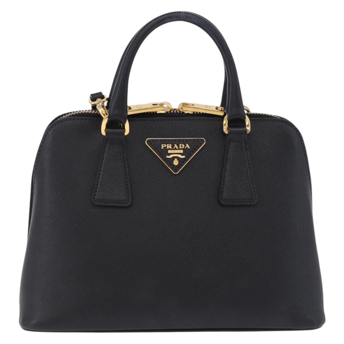 PRADA Hand Bag Saffiano leather 2way Black Gold Auth 198741V