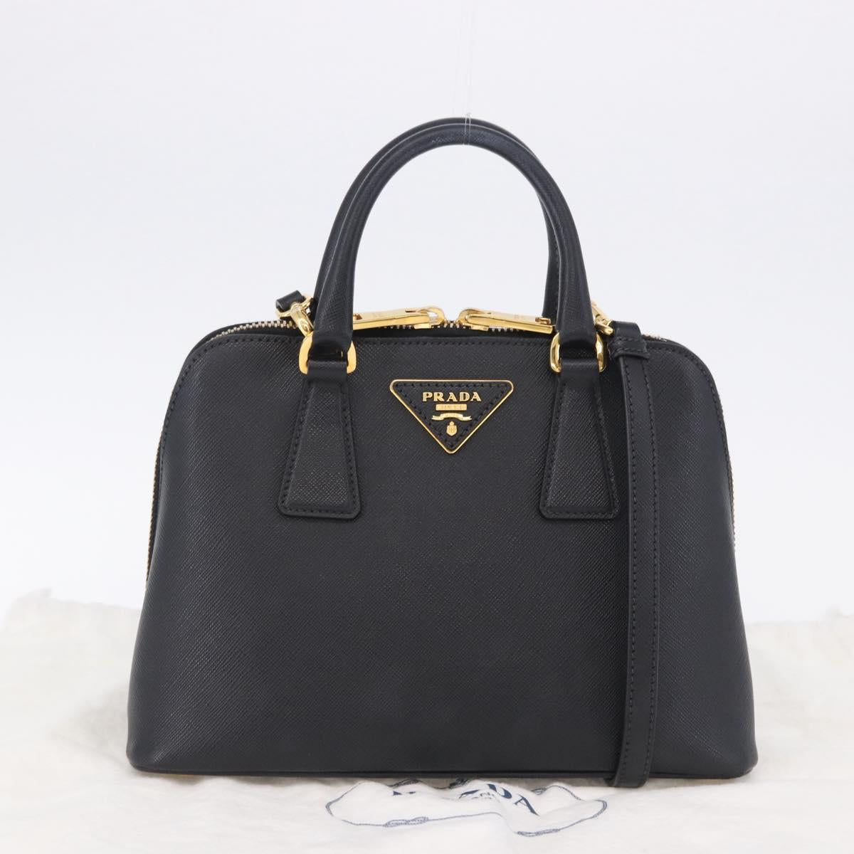 PRADA Hand Bag Saffiano leather 2way Black Gold Auth 198741V