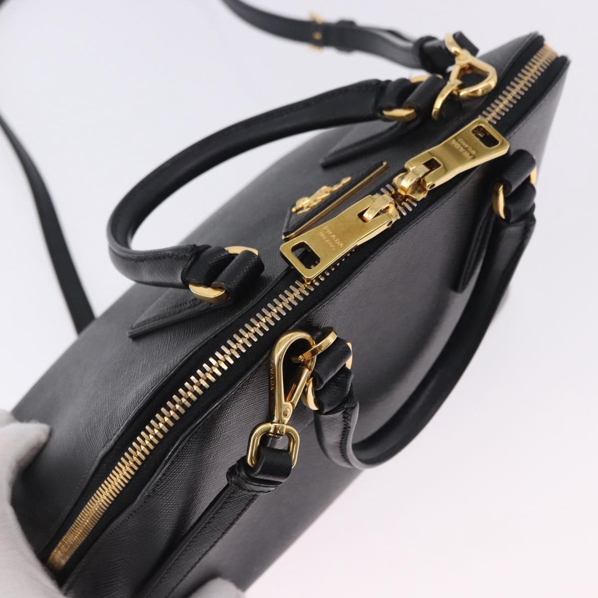 PRADA Hand Bag Saffiano leather 2way Black Gold Auth 198741V