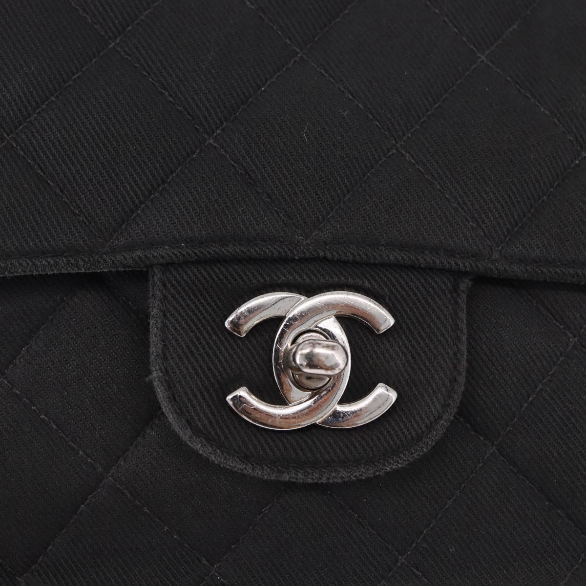 CHANEL Matelasse25 Chain Shoulder Bag Canvas Black Silver CC Auth 198742