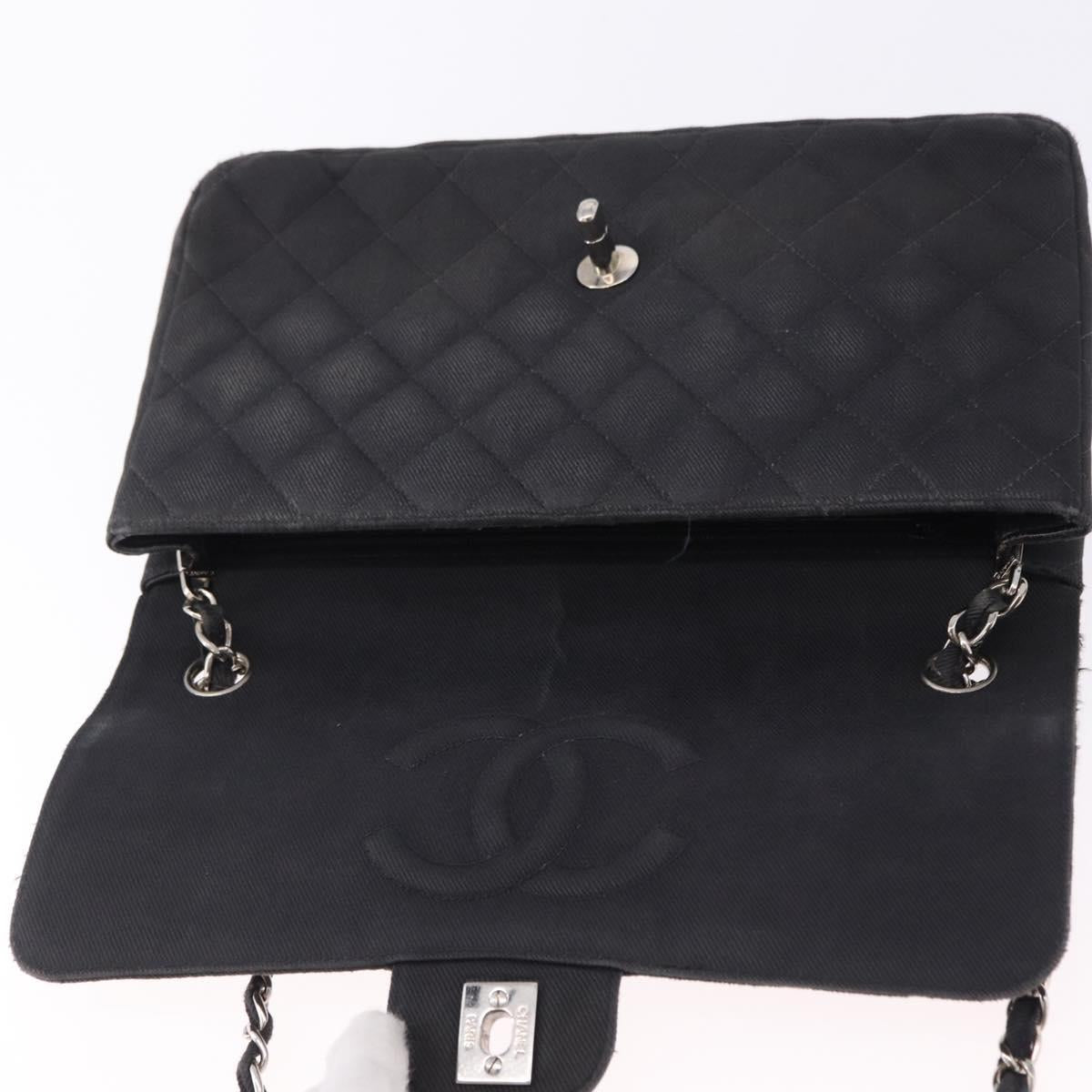 CHANEL Matelasse25 Chain Shoulder Bag Canvas Black Silver CC Auth 198742