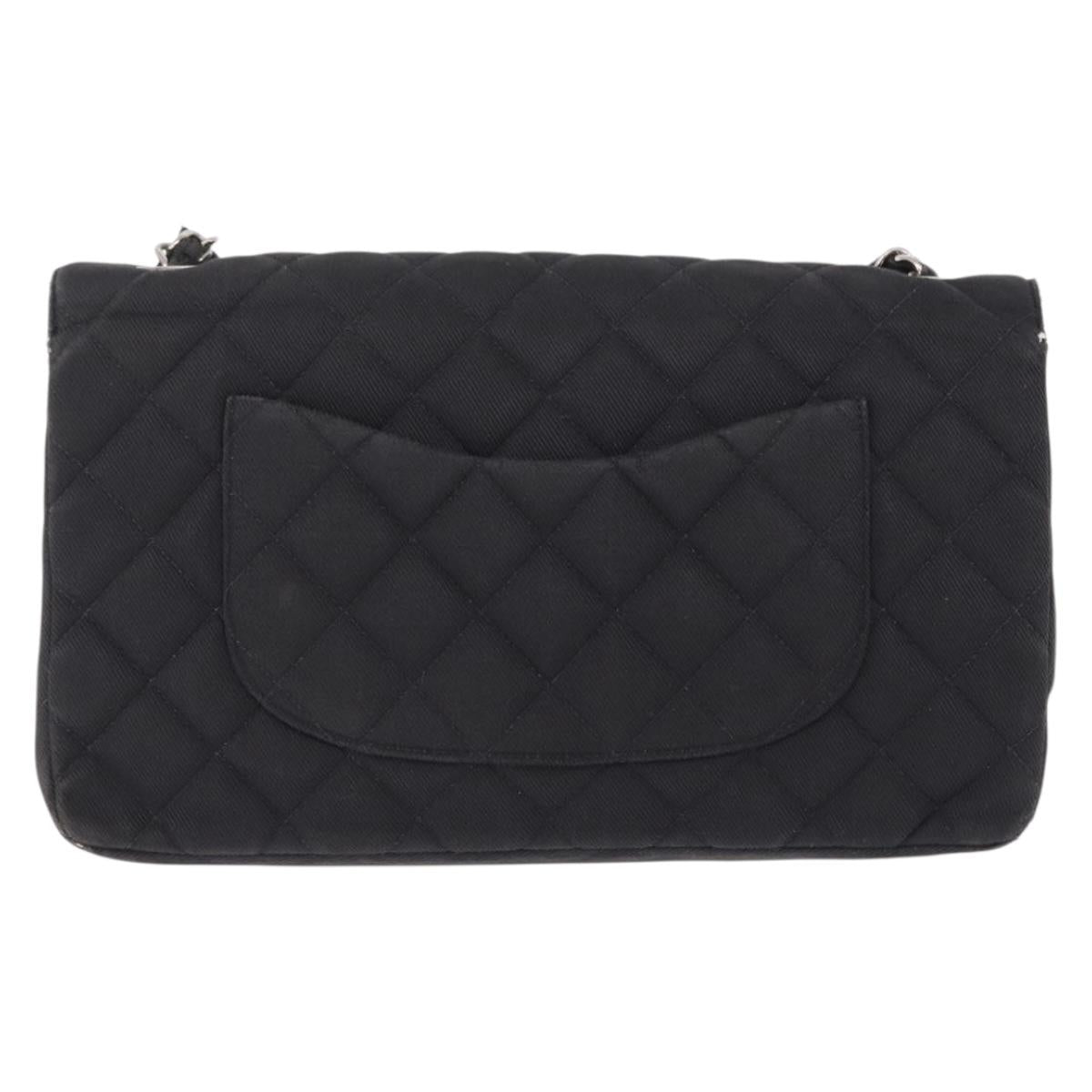 CHANEL Matelasse25 Chain Shoulder Bag Canvas Black Silver CC Auth 198742