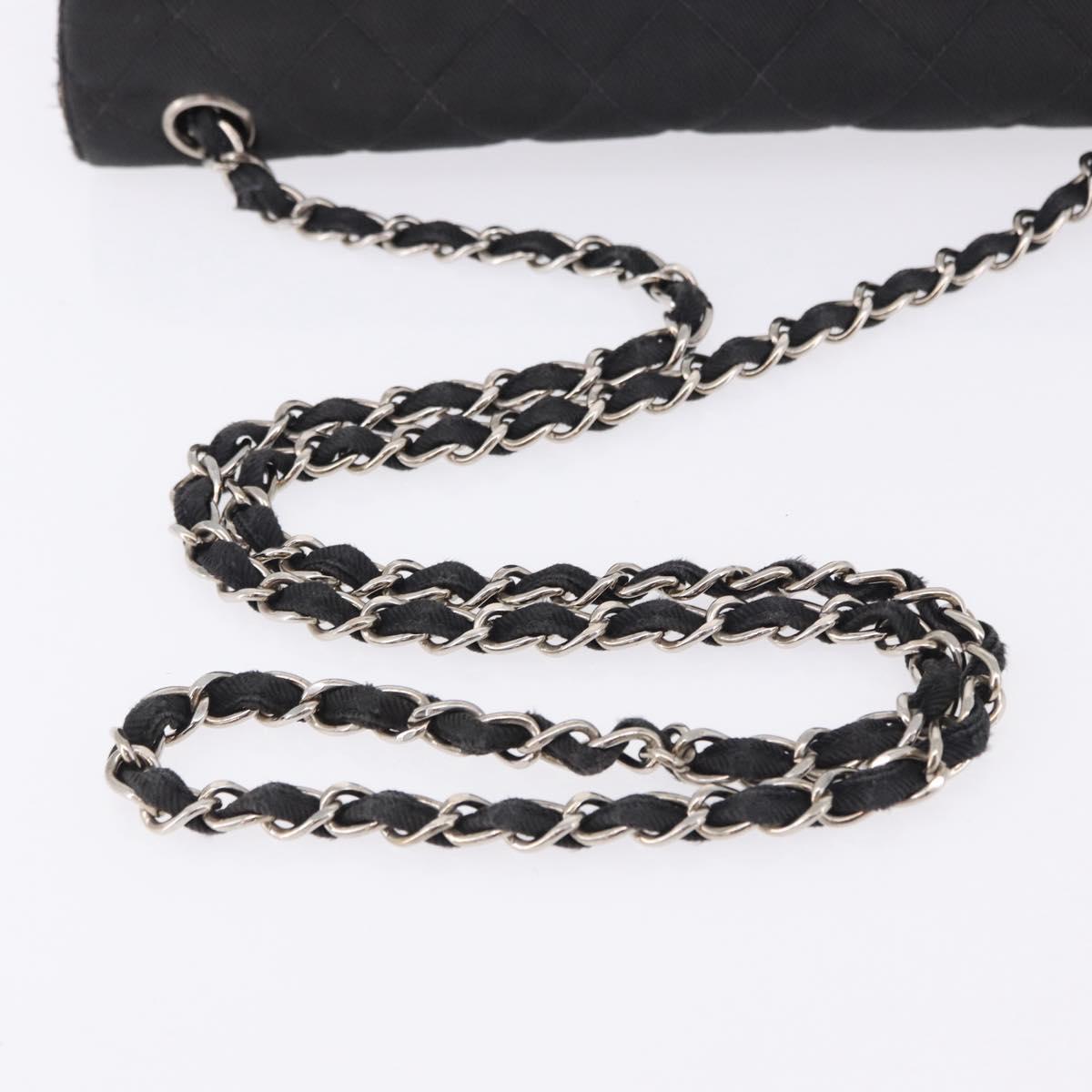 CHANEL Matelasse25 Chain Shoulder Bag Canvas Black Silver CC Auth 198742