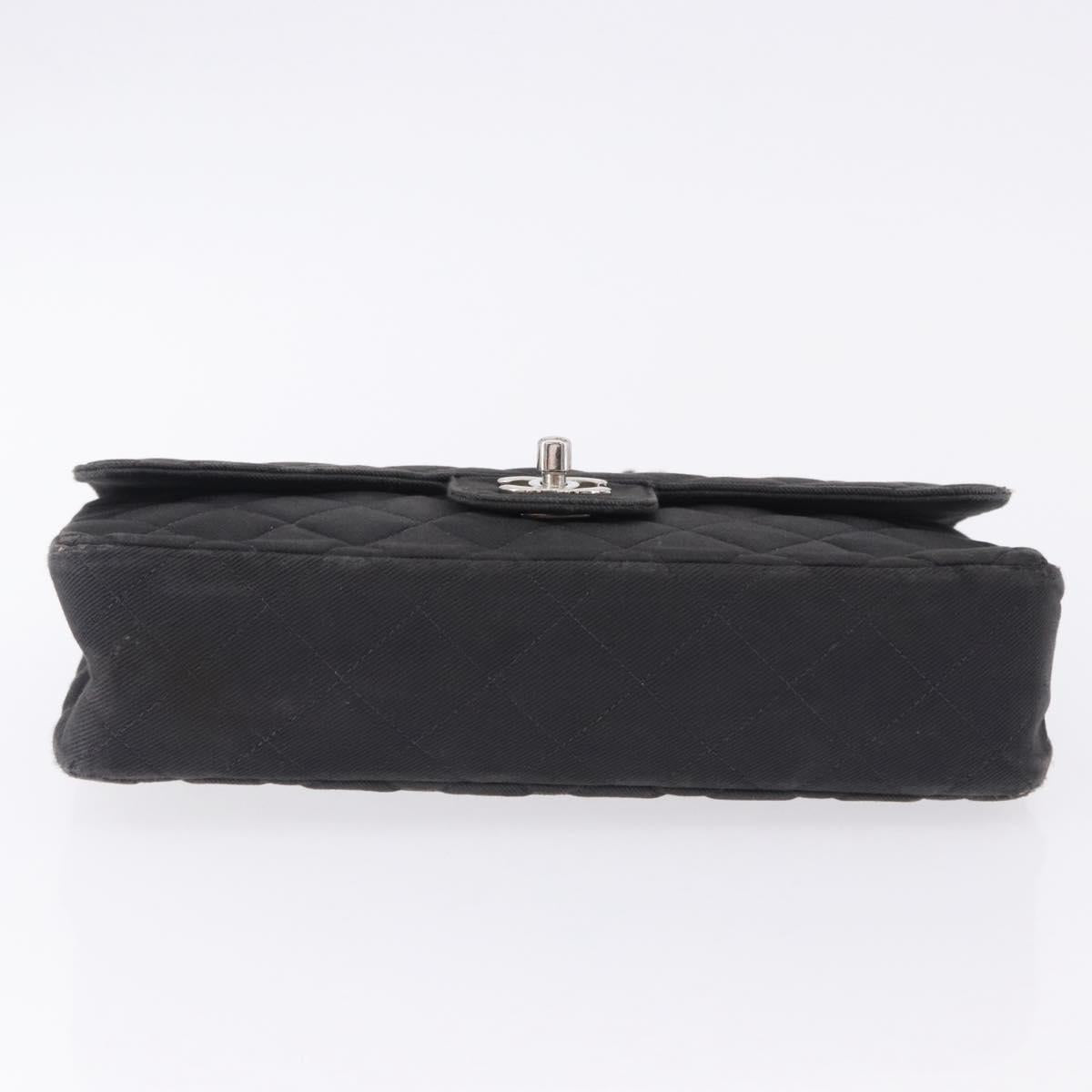 CHANEL Matelasse25 Chain Shoulder Bag Canvas Black Silver CC Auth 198742