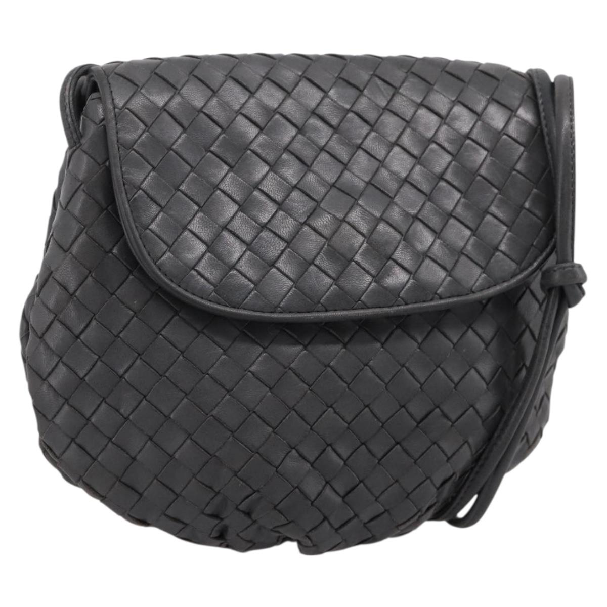 BOTTEGA VENETA INTRECCIATO Shoulder Bag Leather Gray Gold Auth 198743A