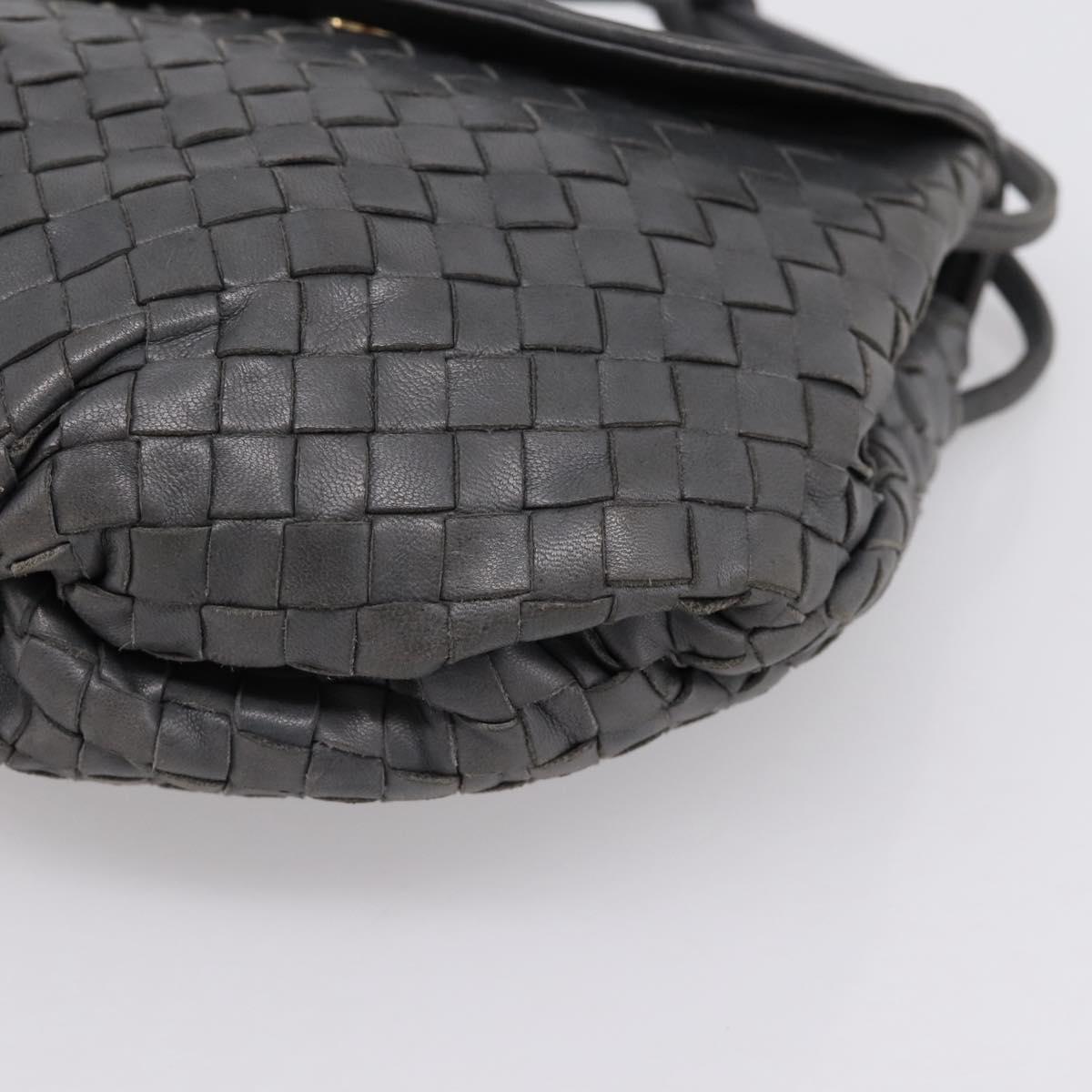 BOTTEGA VENETA INTRECCIATO Shoulder Bag Leather Gray Gold Auth 198743A
