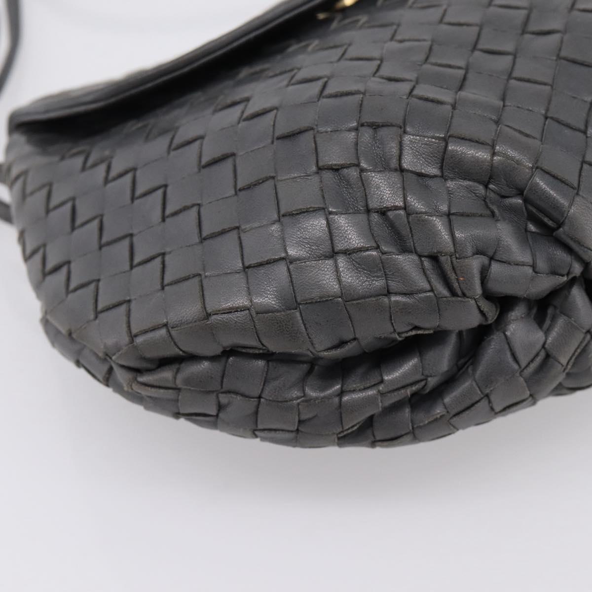 BOTTEGA VENETA INTRECCIATO Shoulder Bag Leather Gray Gold Auth 198743A