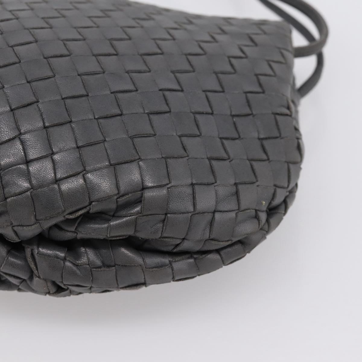 BOTTEGA VENETA INTRECCIATO Shoulder Bag Leather Gray Gold Auth 198743A