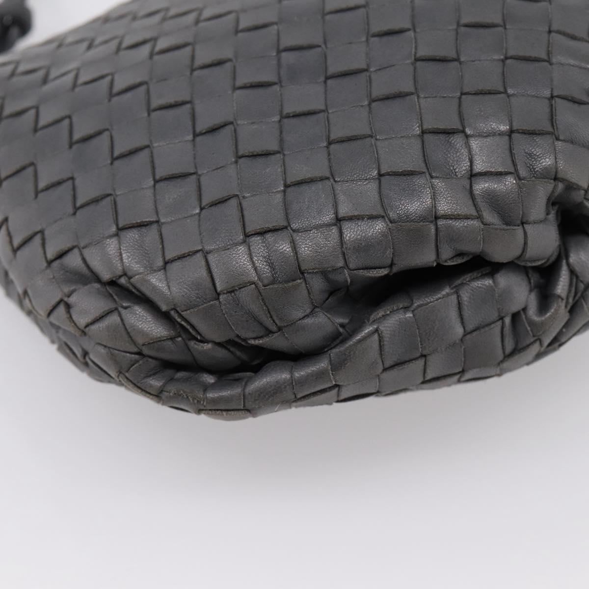 BOTTEGA VENETA INTRECCIATO Shoulder Bag Leather Gray Gold Auth 198743A
