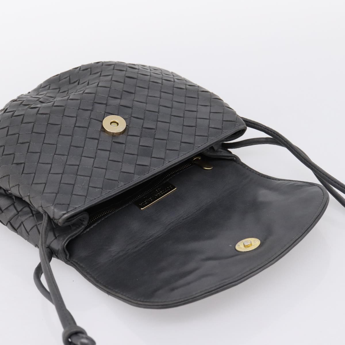 BOTTEGA VENETA INTRECCIATO Shoulder Bag Leather Gray Gold Auth 198743A