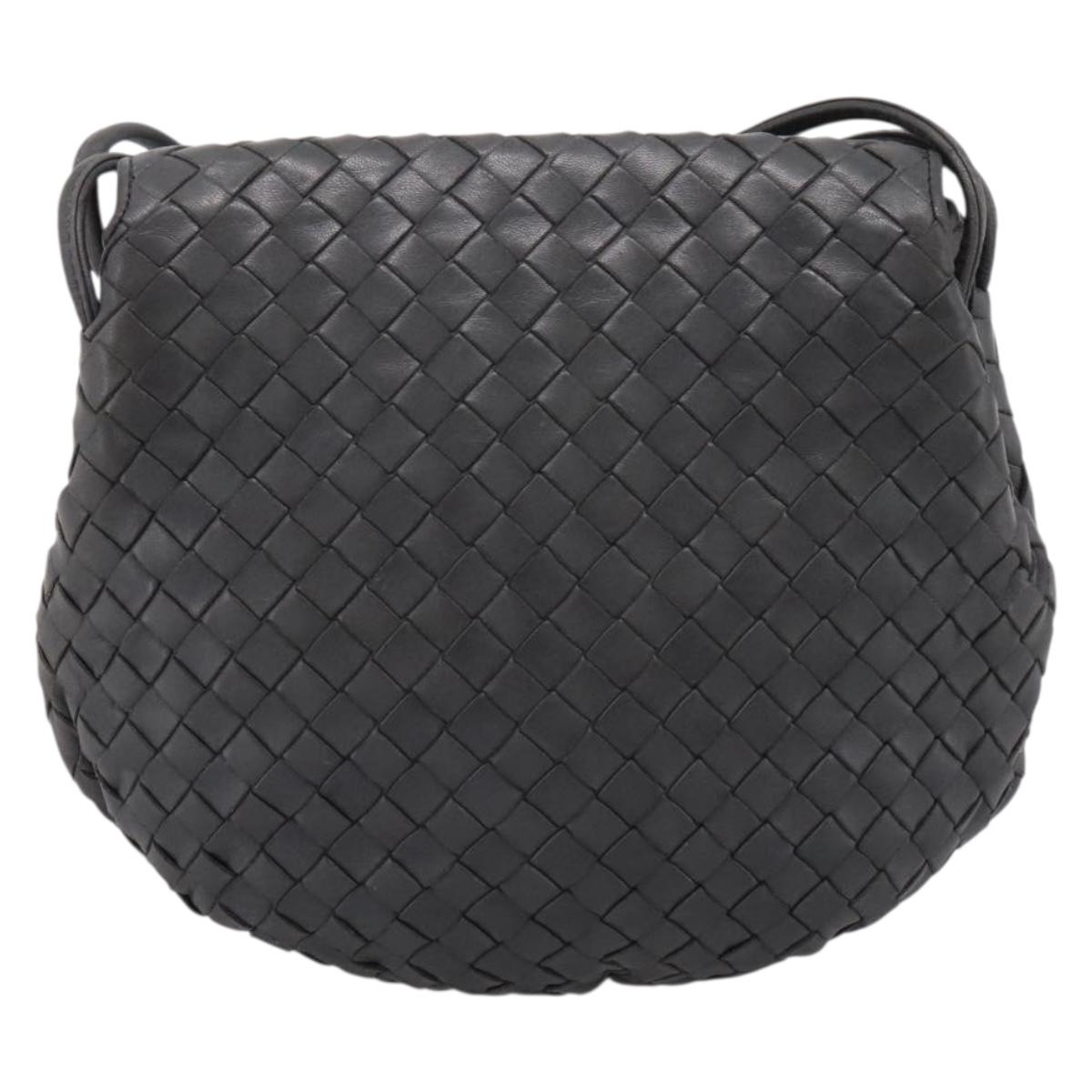 BOTTEGA VENETA INTRECCIATO Shoulder Bag Leather Gray Gold Auth 198743A