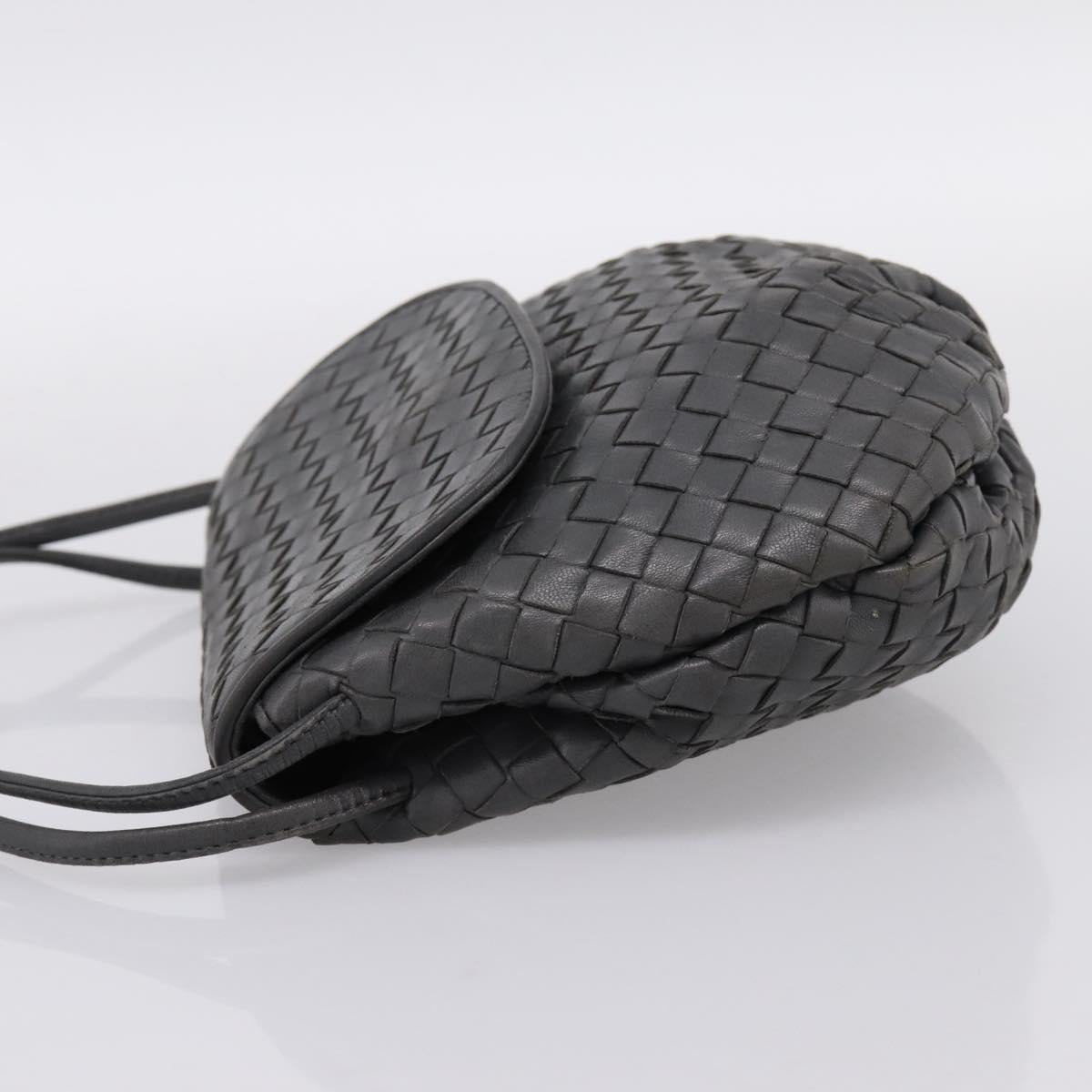 BOTTEGA VENETA INTRECCIATO Shoulder Bag Leather Gray Gold Auth 198743A