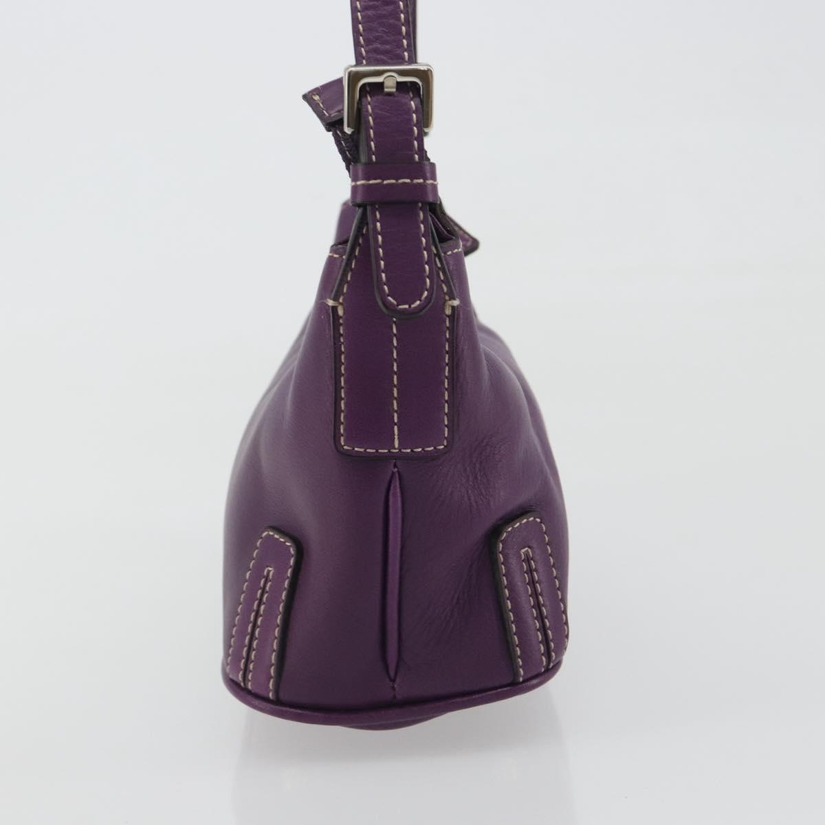 BURBERRY Shoulder Bag Leather Purple Silver Auth 198744A