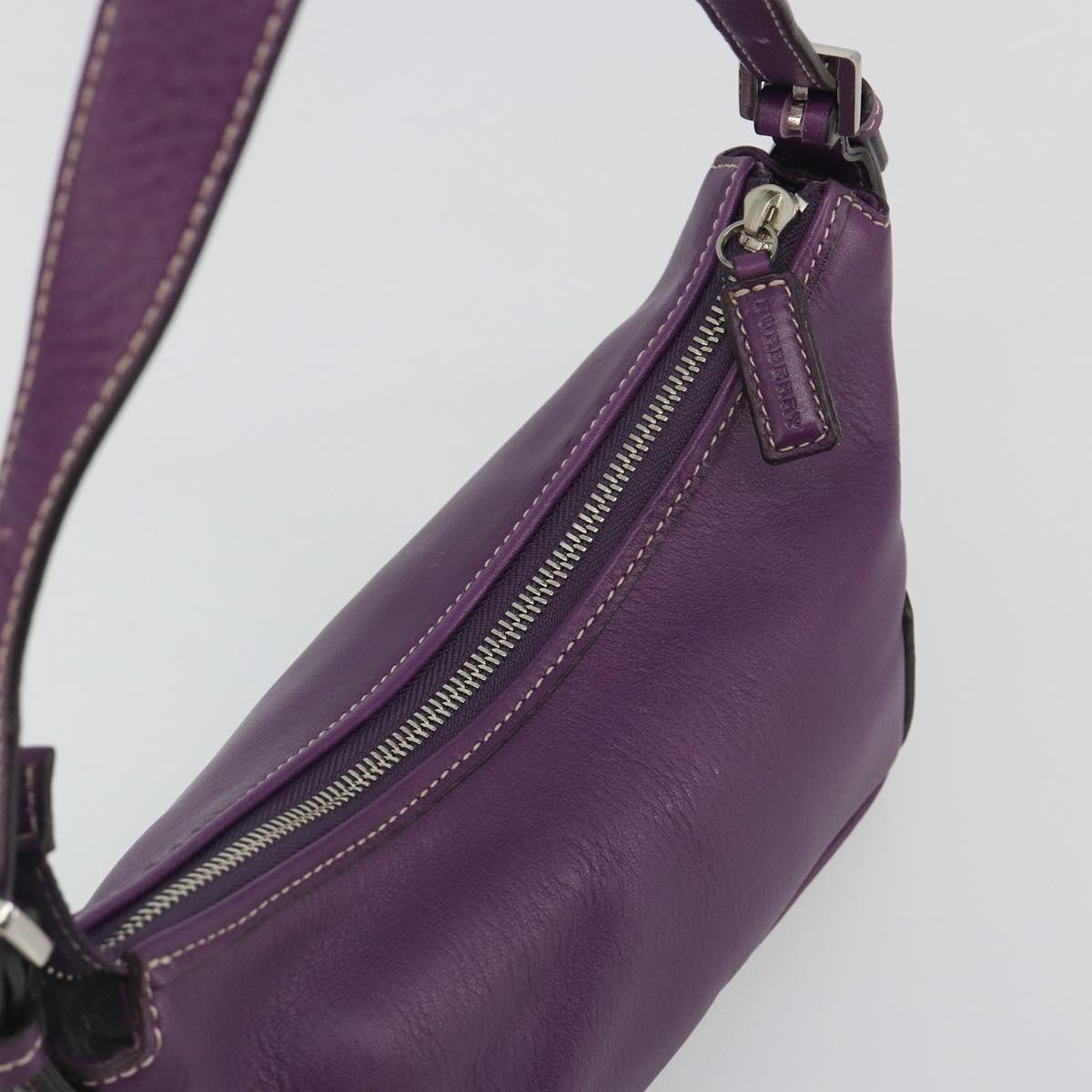BURBERRY Shoulder Bag Leather Purple Silver Auth 198744A