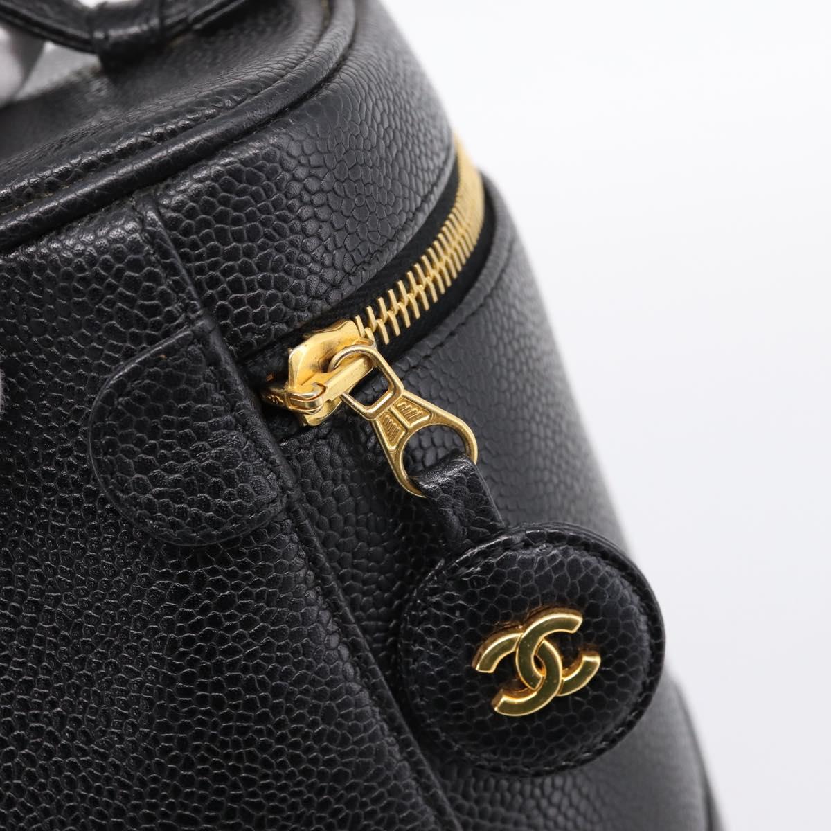CHANEL COCO Mark Vanity Hand Bag Caviar Skin Black Gold CC Auth 198746V