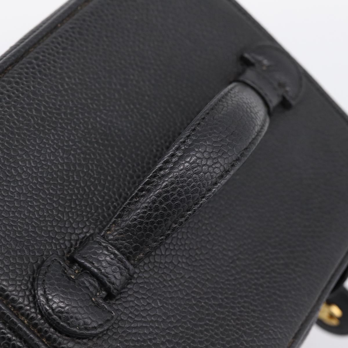 CHANEL COCO Mark Vanity Hand Bag Caviar Skin Black Gold CC Auth 198746V