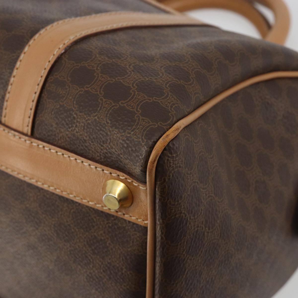 CELINE Macadam Canvas Boston Bag PVC Leather Brown Gold Auth 198748