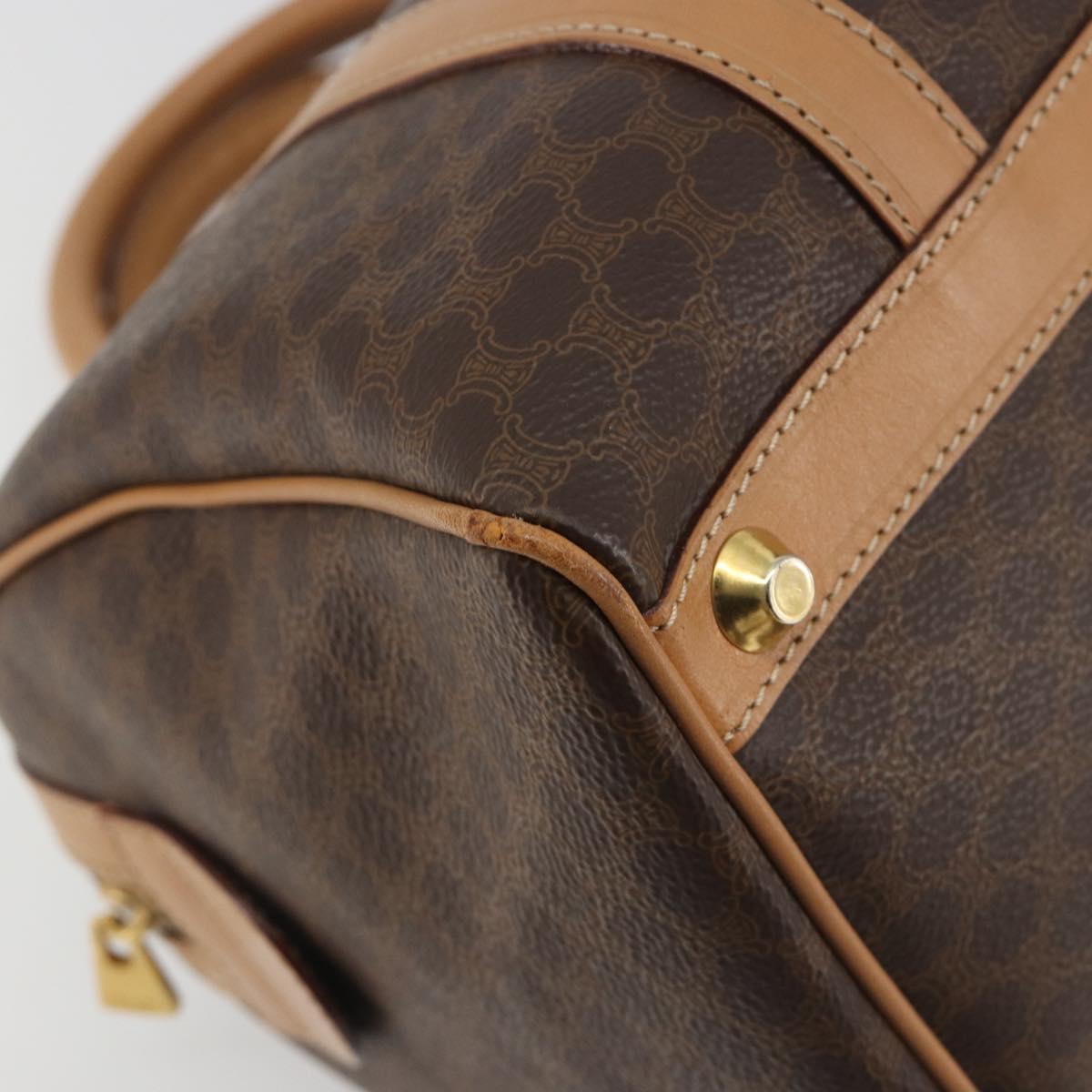 CELINE Macadam Canvas Boston Bag PVC Leather Brown Gold Auth 198748