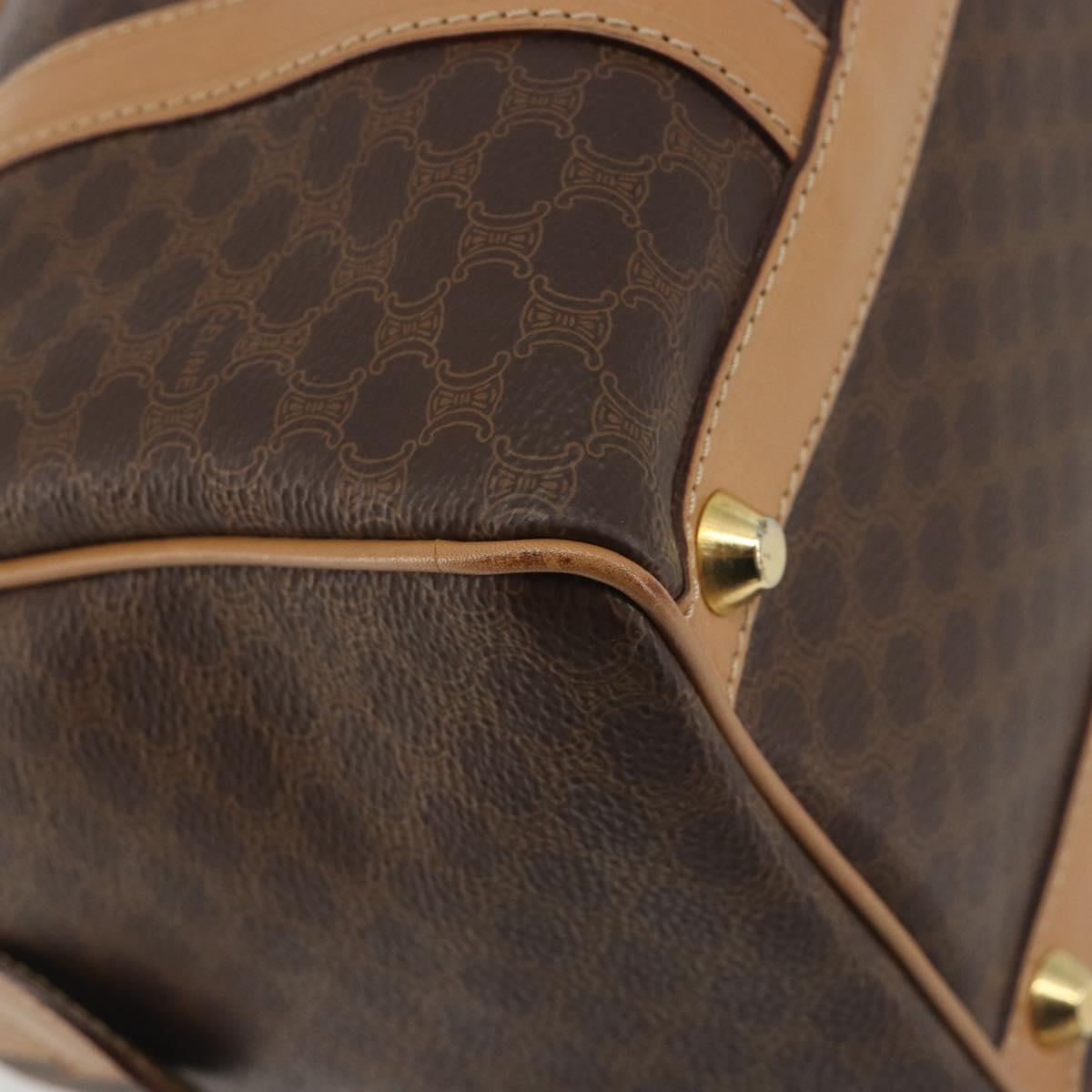 CELINE Macadam Canvas Boston Bag PVC Leather Brown Gold Auth 198748