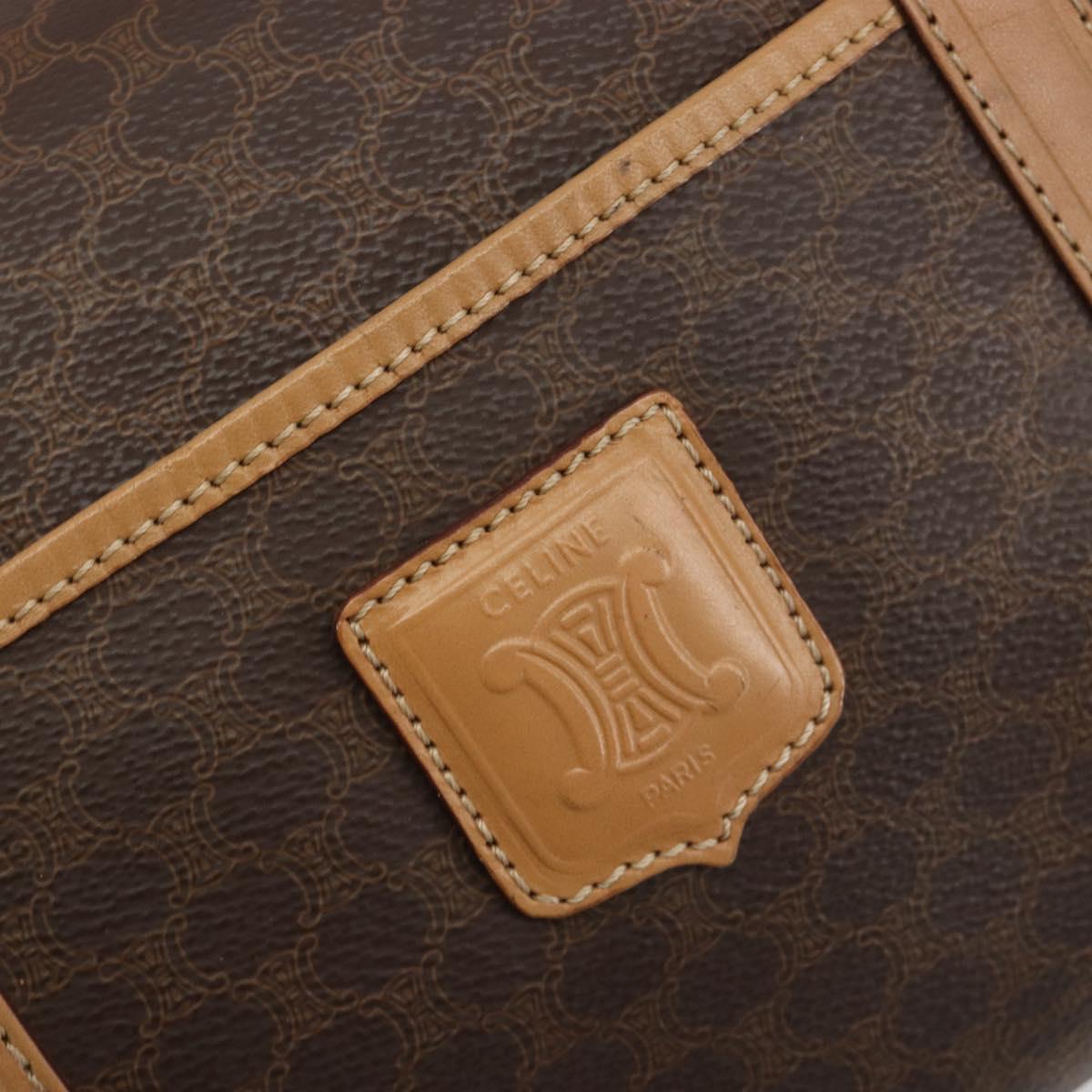 CELINE Macadam Canvas Boston Bag PVC Leather Brown Gold Auth 198748