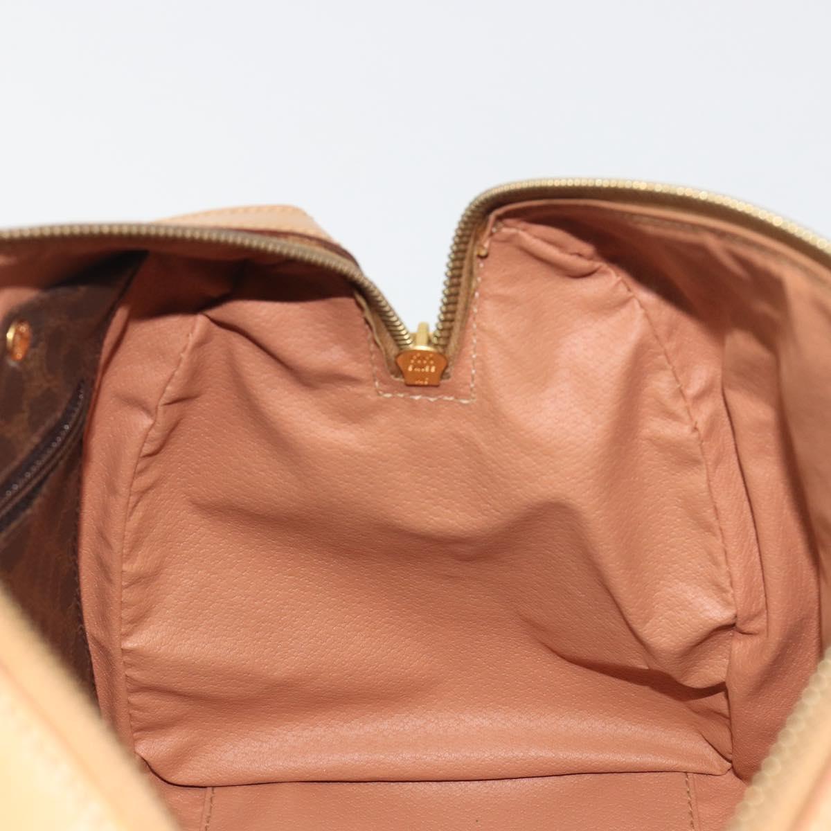 CELINE Macadam Canvas Boston Bag PVC Leather Brown Gold Auth 198748