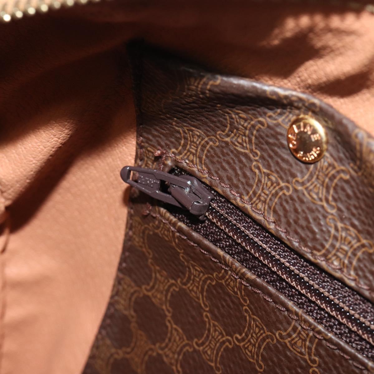 CELINE Macadam Canvas Boston Bag PVC Leather Brown Gold Auth 198748