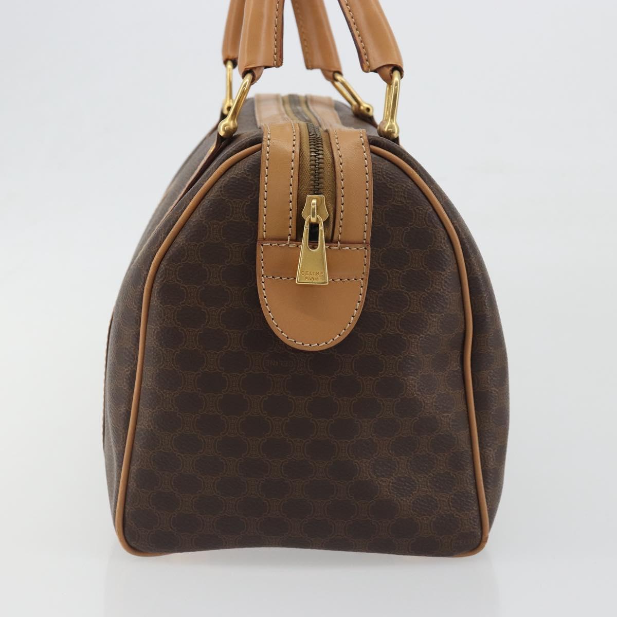 CELINE Macadam Canvas Boston Bag PVC Leather Brown Gold Auth 198748