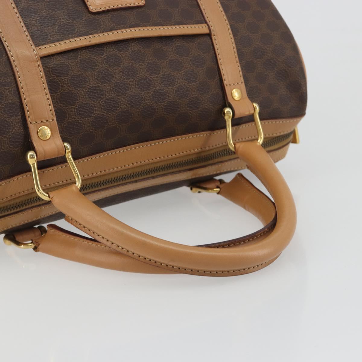 CELINE Macadam Canvas Boston Bag PVC Leather Brown Gold Auth 198748