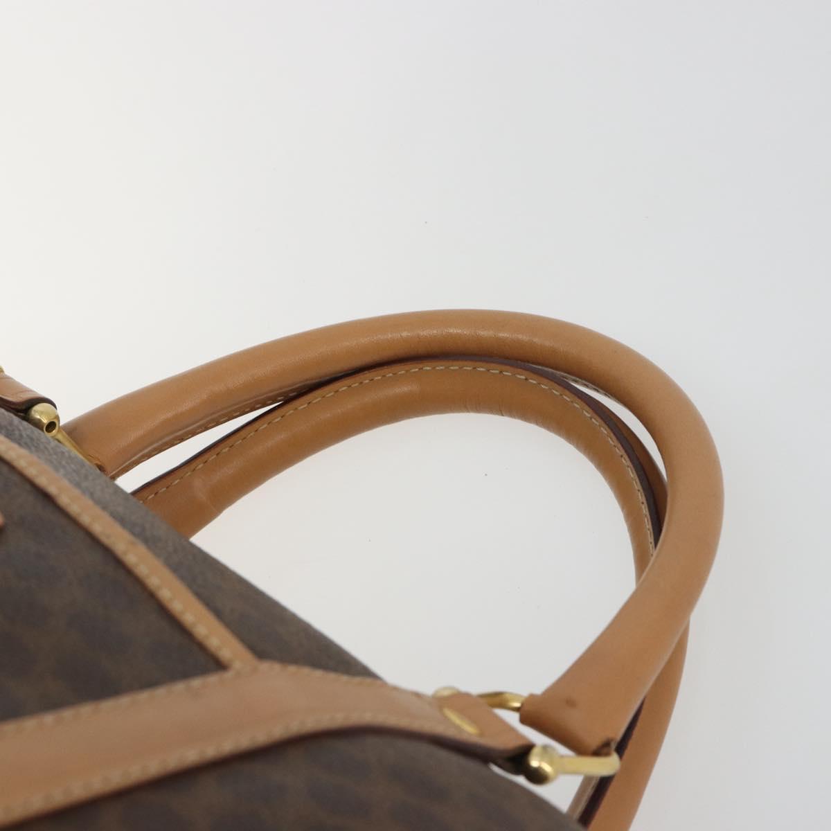 CELINE Macadam Canvas Boston Bag PVC Leather Brown Gold Auth 198748