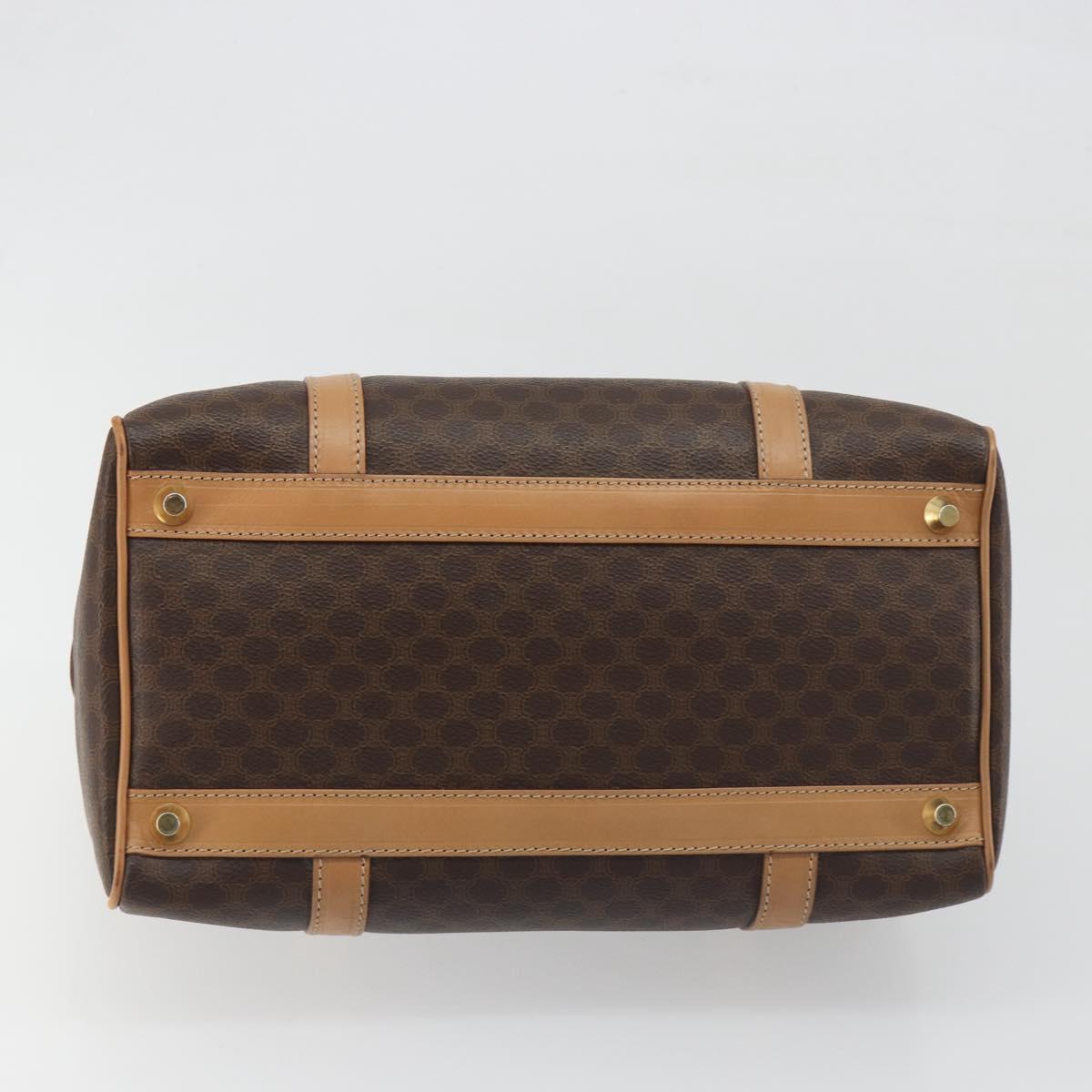 CELINE Macadam Canvas Boston Bag PVC Leather Brown Gold Auth 198748