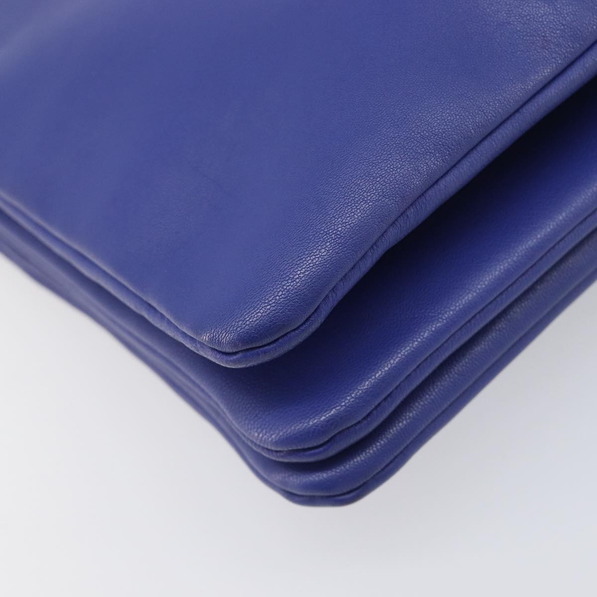 CELINE Trio Shoulder Bag Leather Blue Gold Auth 198751
