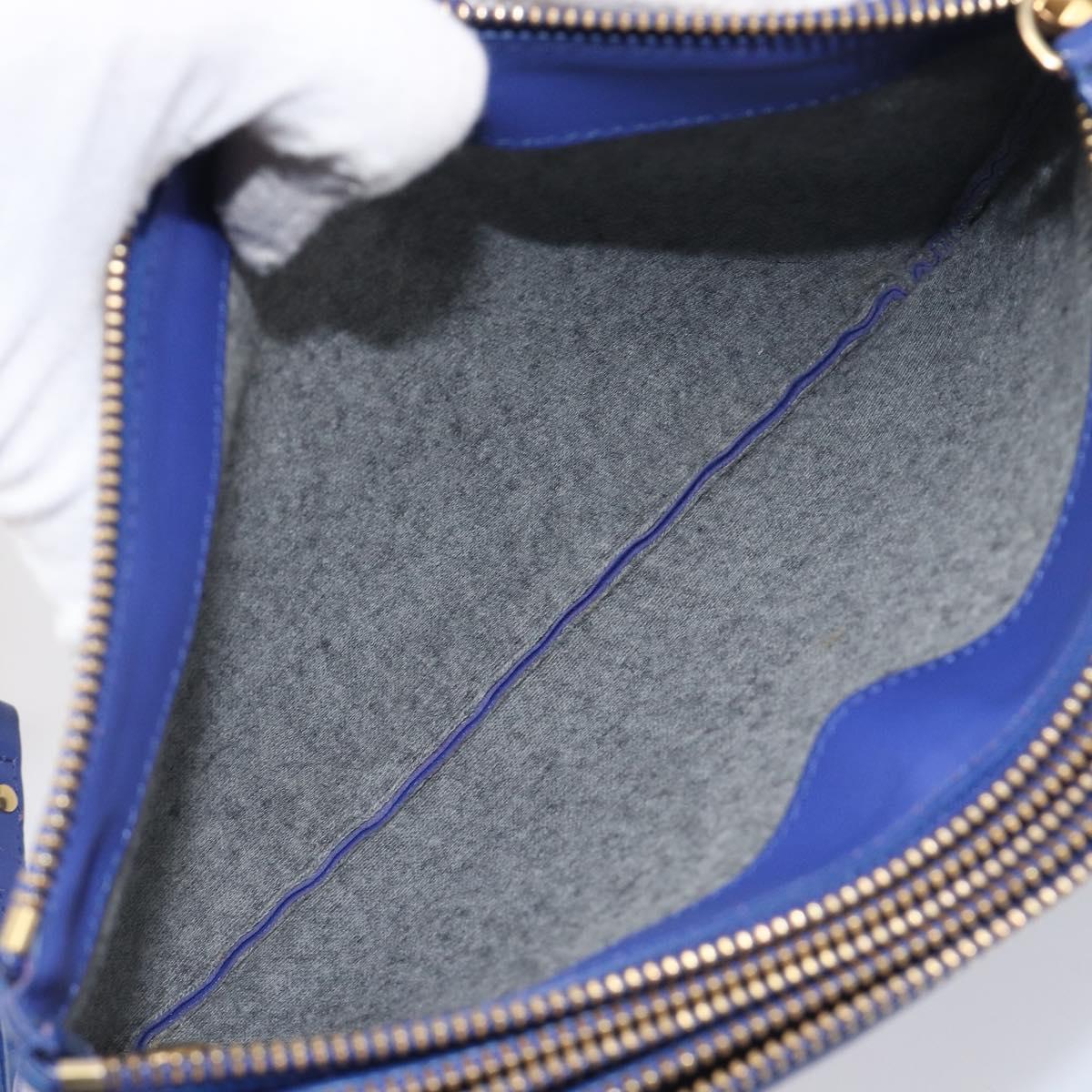 CELINE Trio Shoulder Bag Leather Blue Gold Auth 198751