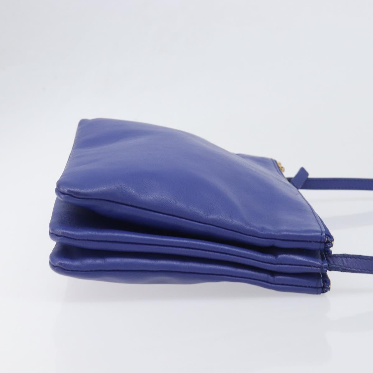 CELINE Trio Shoulder Bag Leather Blue Gold Auth 198751