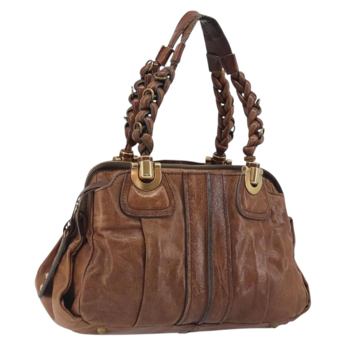 Chloe Hand Bag Leather Brown Gold Auth 198752