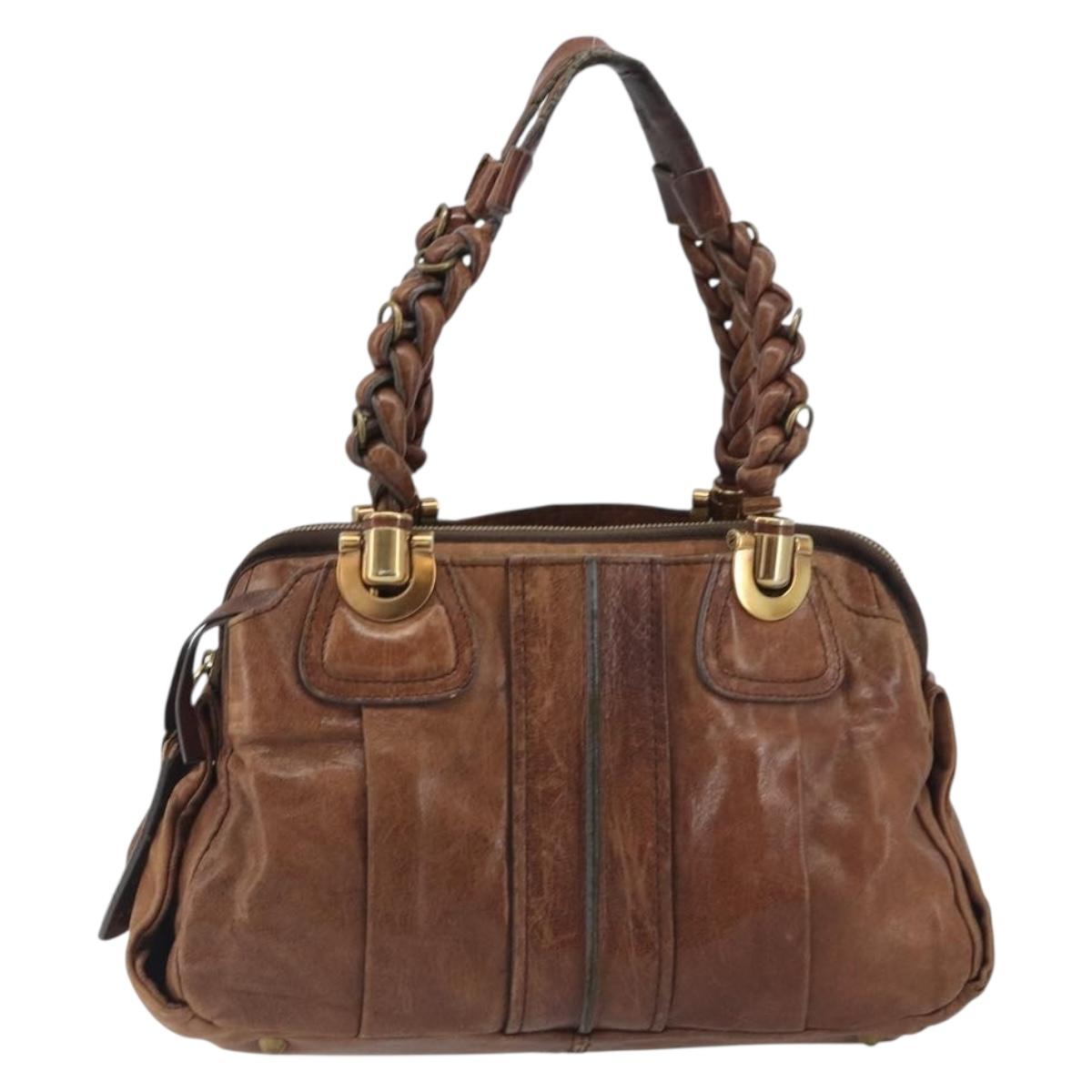 Chloe Hand Bag Leather Brown Gold Auth 198752