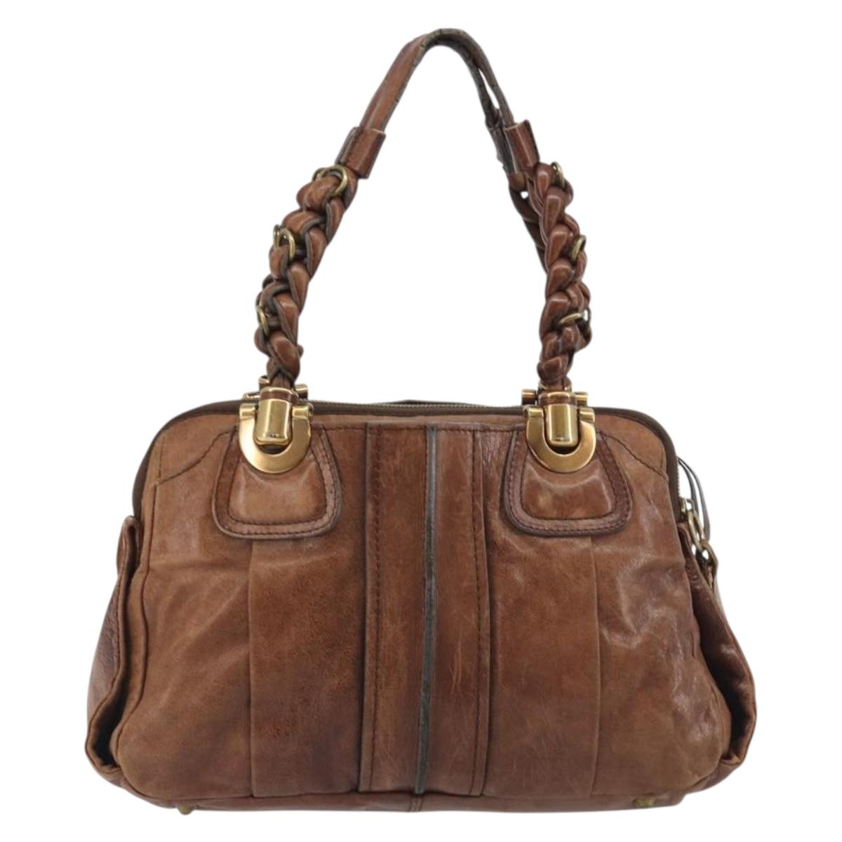 Chloe Hand Bag Leather Brown Gold Auth 198752