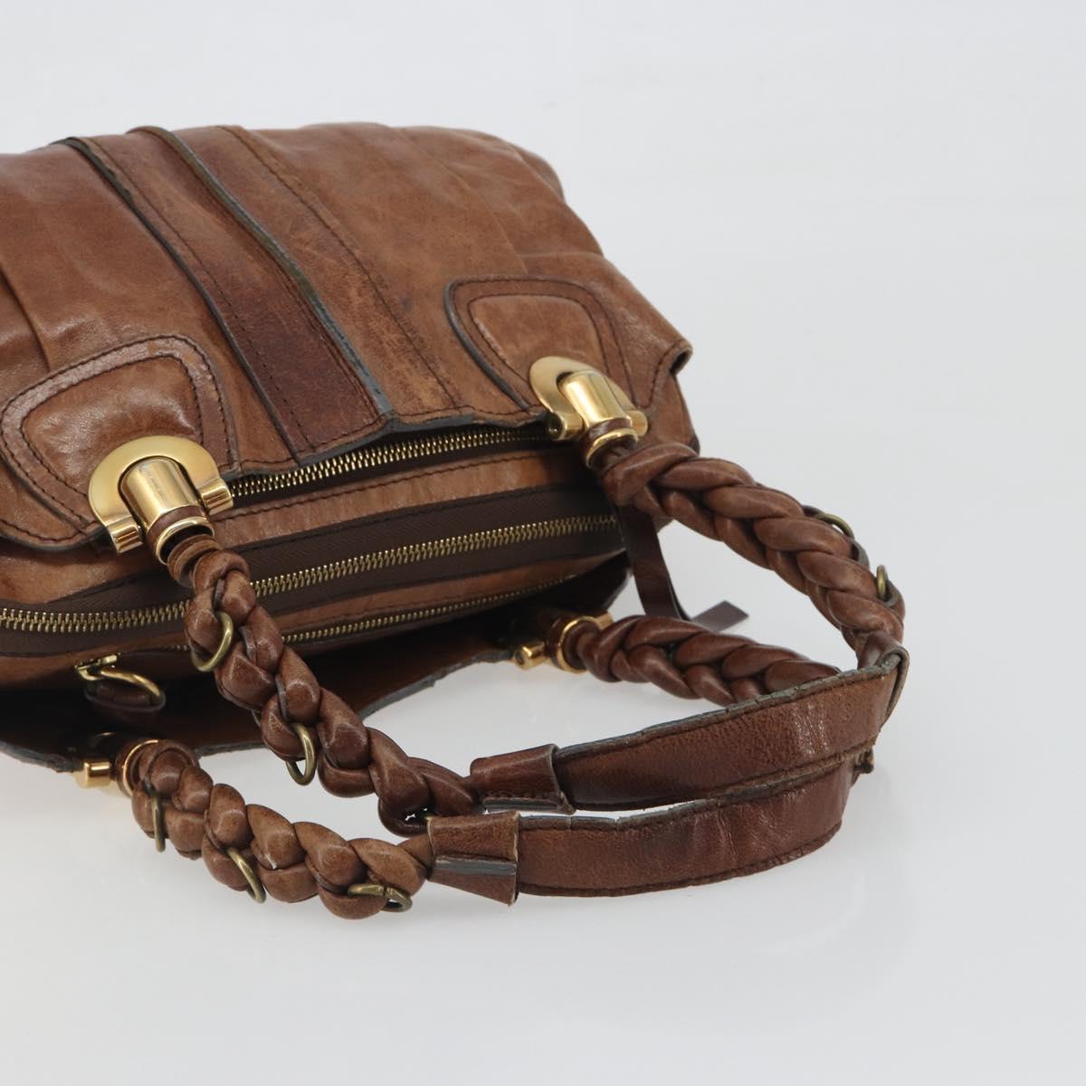 Chloe Hand Bag Leather Brown Gold Auth 198752