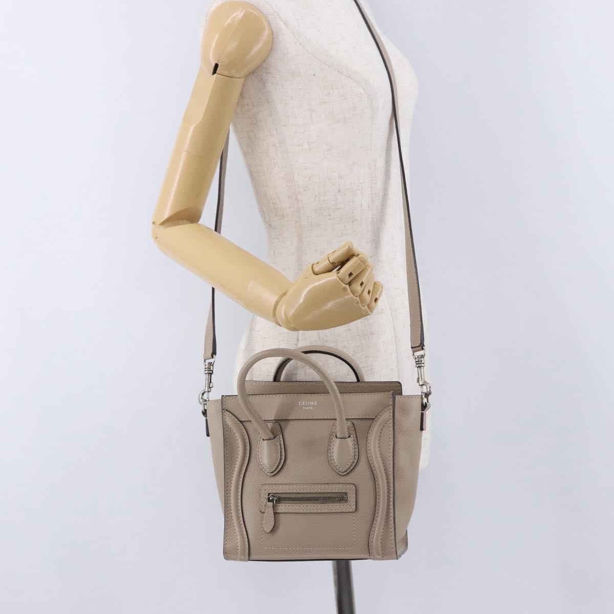 CELINE Luggage Nano Hand Bag Leather 2way Beige Auth 198753V
