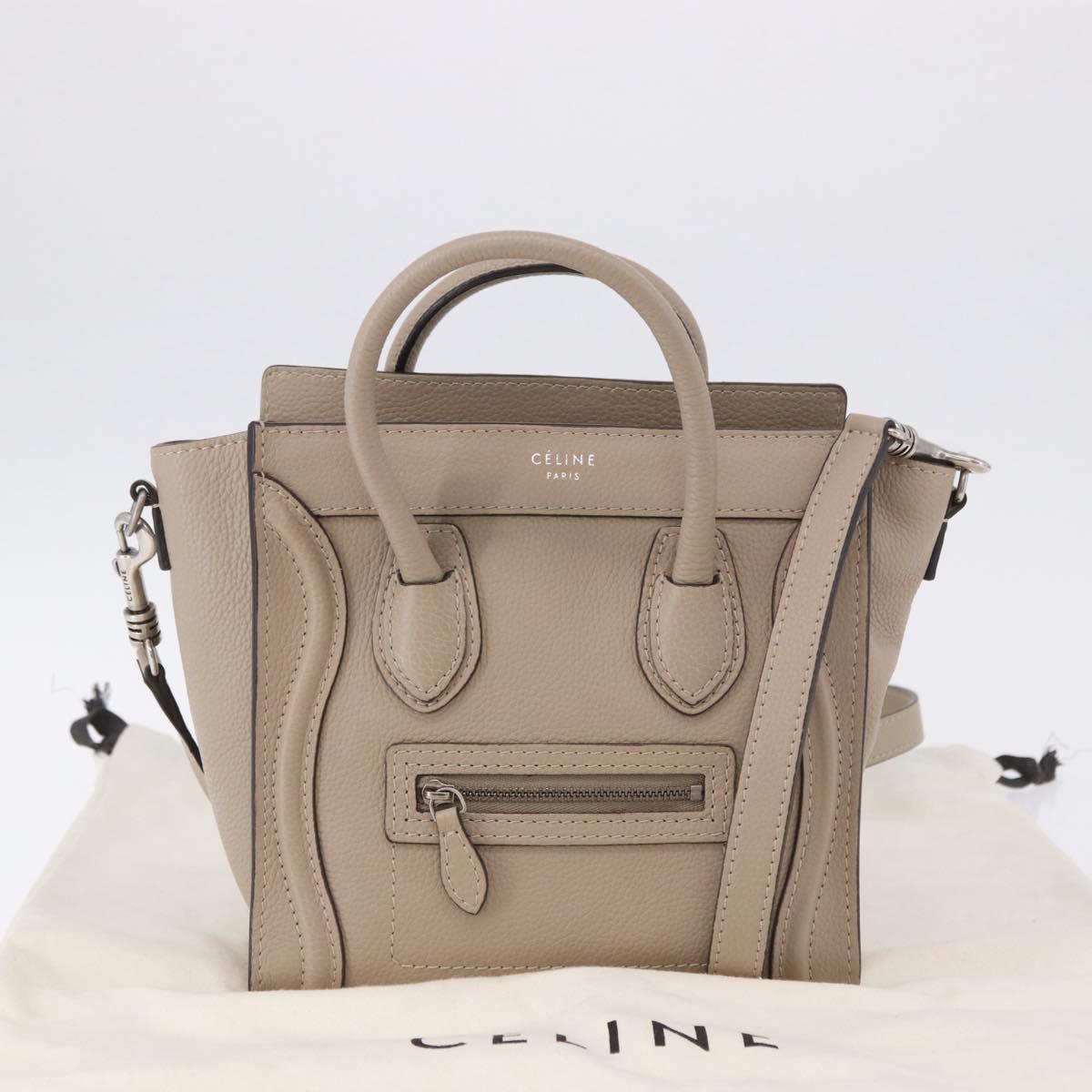 CELINE Luggage Nano Hand Bag Leather 2way Beige Auth 198753V