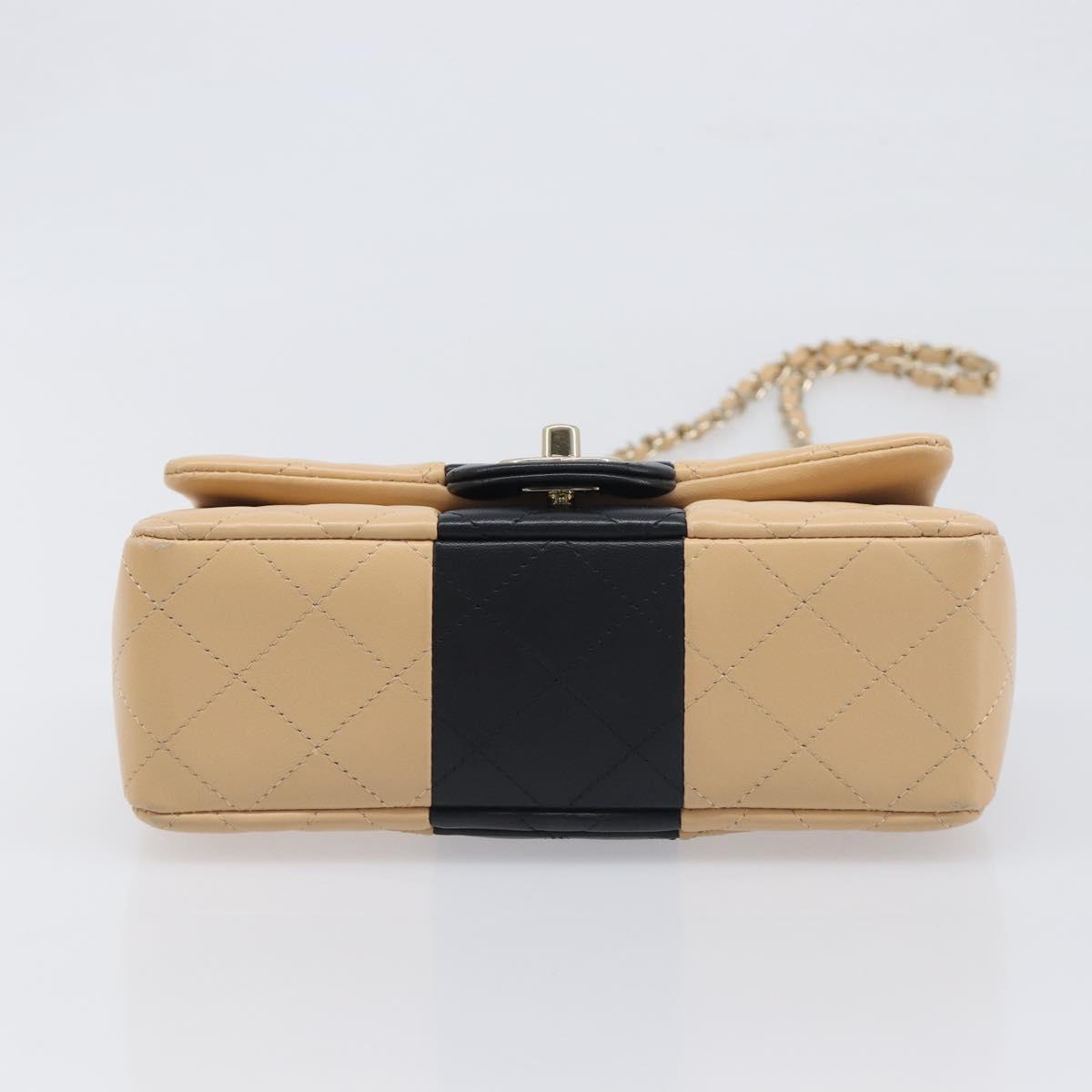 CHANEL Mini Matelasse Chain Shoulder Bag Lamb Skin Beige Gold CC Auth 198755SAM