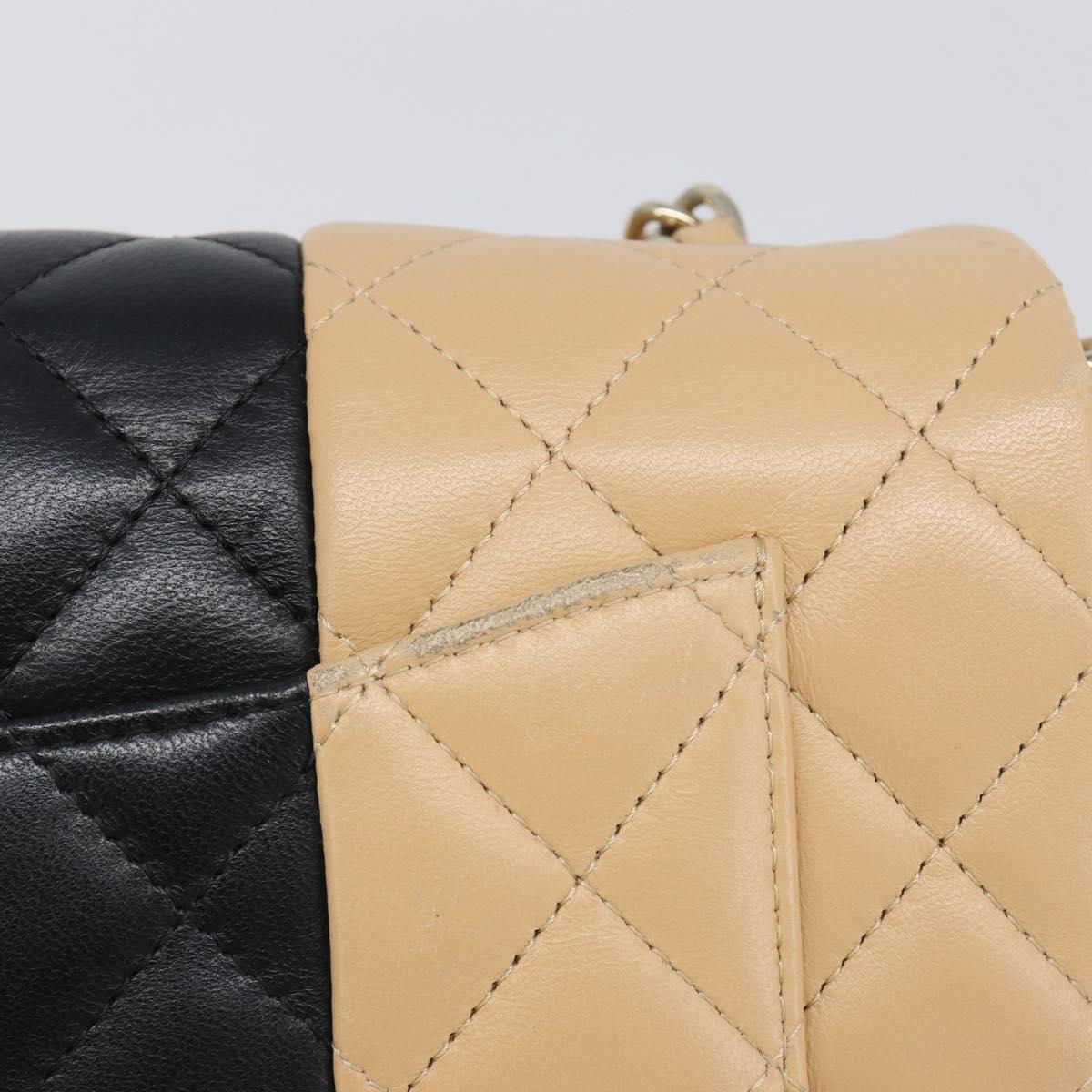 CHANEL Mini Matelasse Chain Shoulder Bag Lamb Skin Beige Gold CC Auth 198755SAM