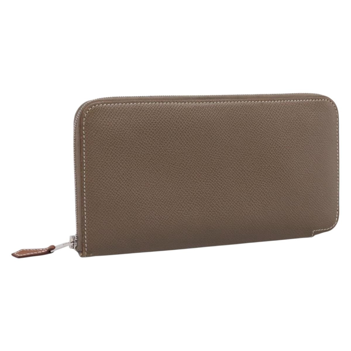 HERMES Azap Long Silk Inn Long Wallet Leather Beige Silver Auth 198757A