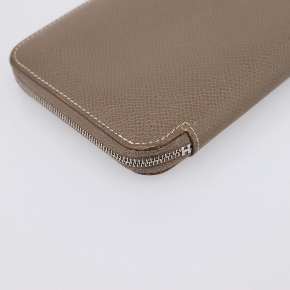 HERMES Azap Long Silk Inn Long Wallet Leather Beige Silver Auth 198757A