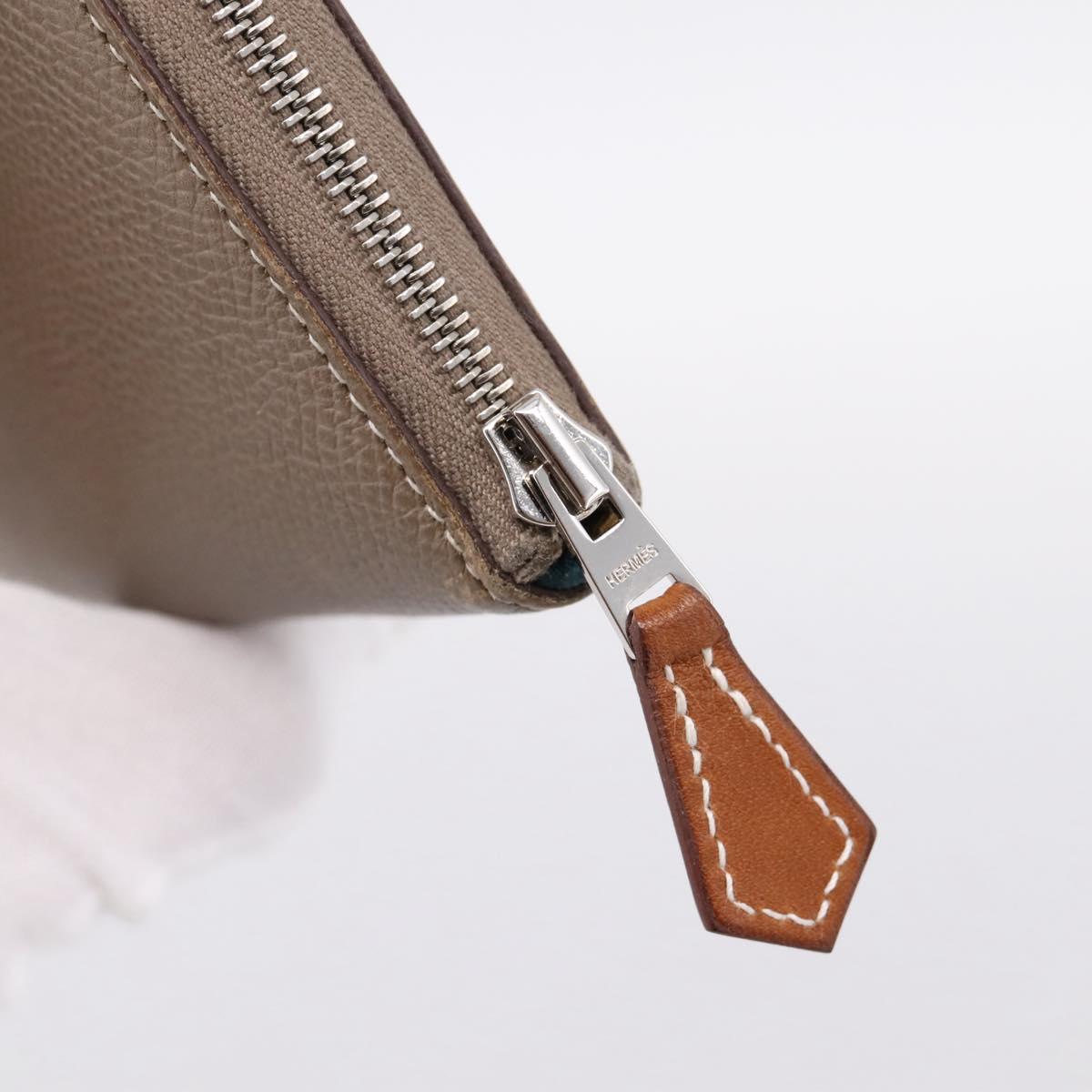 HERMES Azap Long Silk Inn Long Wallet Leather Beige Silver Auth 198757A