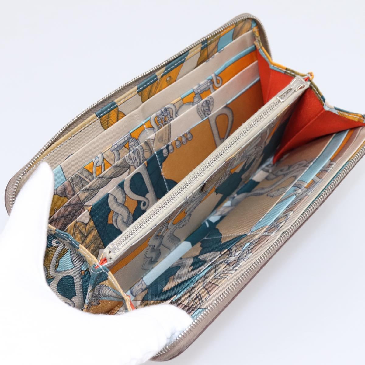 HERMES Azap Long Silk Inn Long Wallet Leather Beige Silver Auth 198757A
