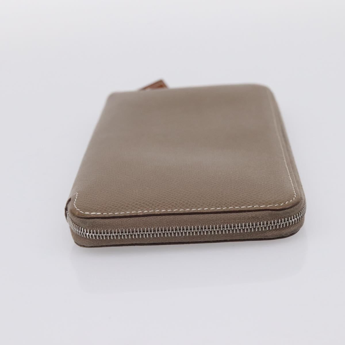HERMES Azap Long Silk Inn Long Wallet Leather Beige Silver Auth 198757A